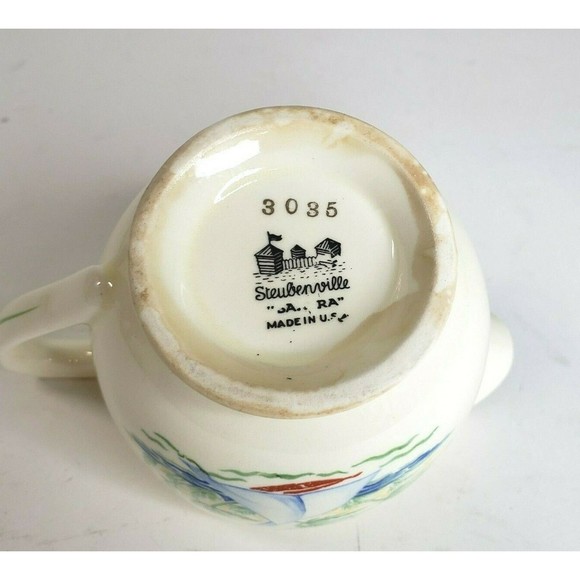 Vtg Steubenville "Sandra" Creamer USA Sailboat Palm Trees Art Deco Coastal Beach - Picture 5 of 6